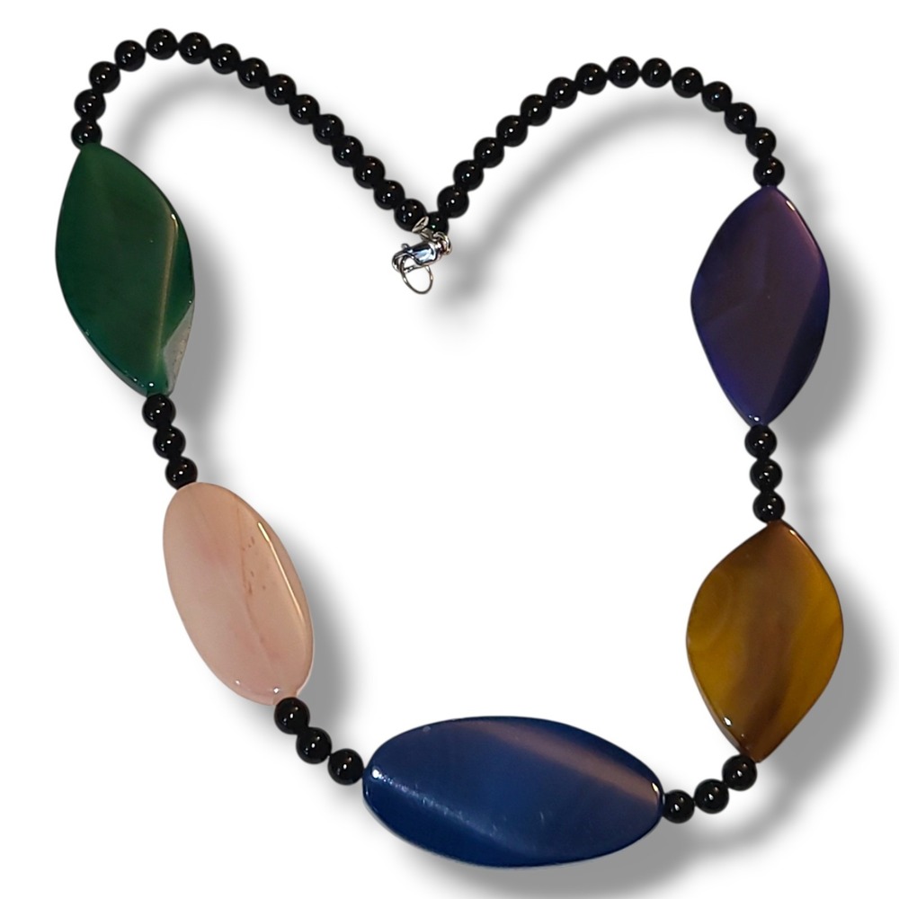 Aluma AIL Chunky Polished Gemstones Beaded Necklace 925 Sterling Clasp